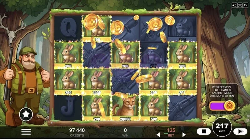 Hunt the Bucks - სპეციალური ნიშნები Hunter-Wild, Scatter და Animal Credit ბადეზე